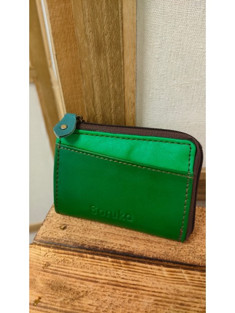 Porte-monnaie en cuir vert TRACY - SORUKA