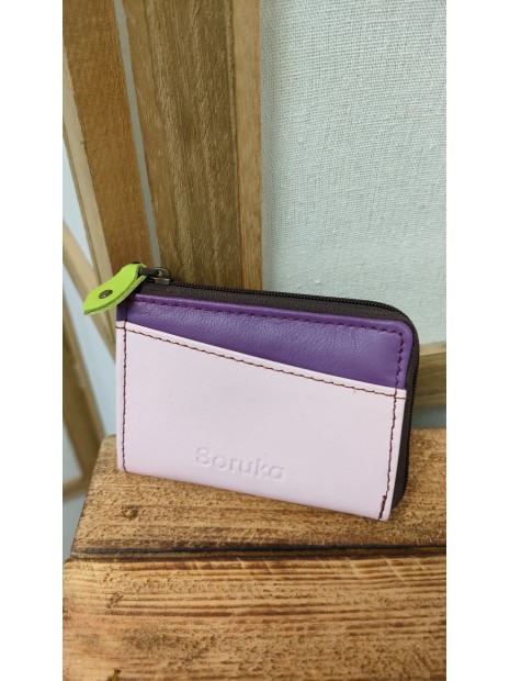 Porte-monnaie en cuir rose et violet TRACY - SORUKA