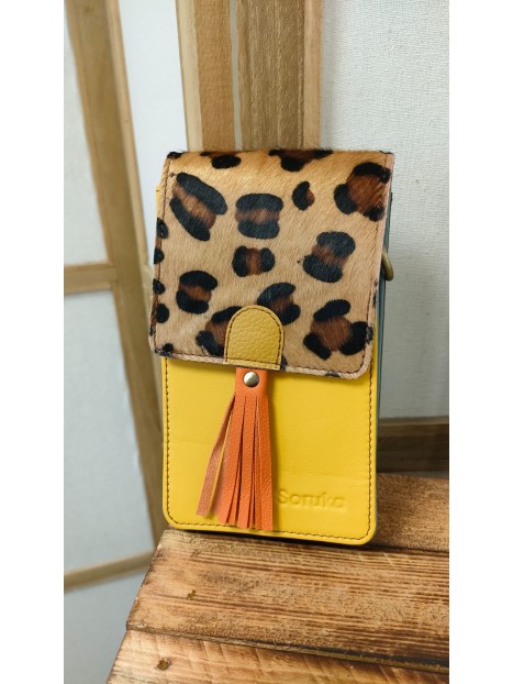 Pochette téléphone jaune et léopard GIA - SORUKA