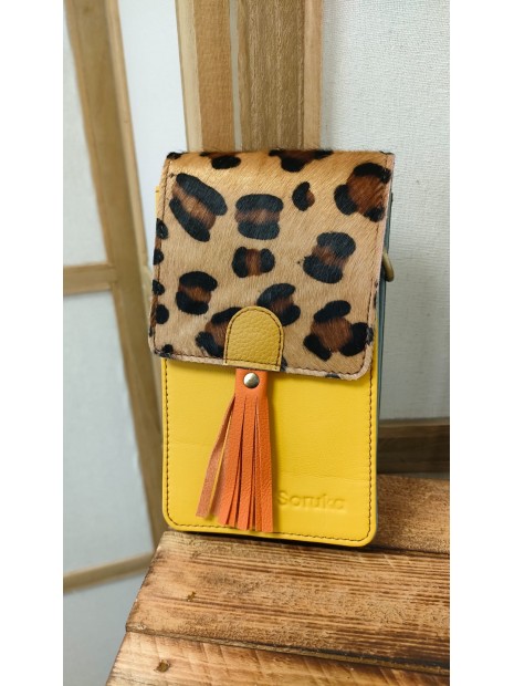 Pochette téléphone jaune et léopard GIA - SORUKA