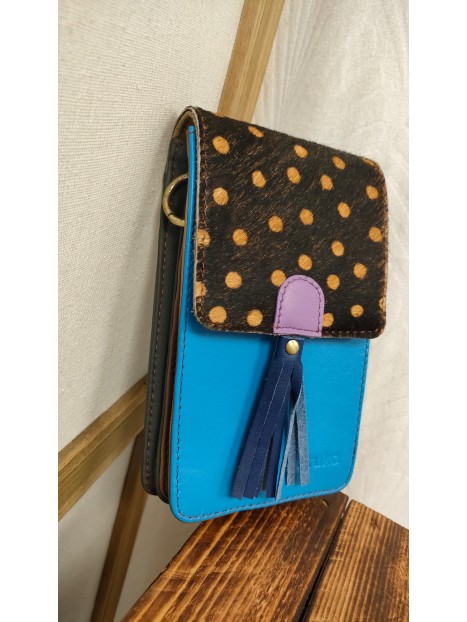 Pochette téléphone en cuir bleu GIA - SORUKA