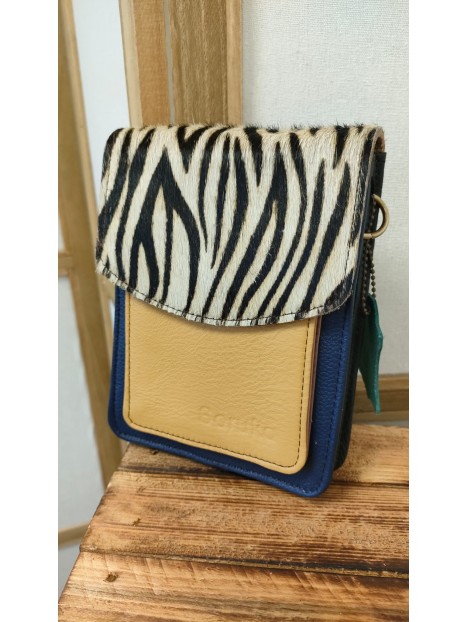 Pochette téléphone en cuir jaune et zèbre AIKO - SORUKA