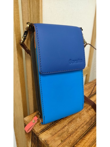 Pochette téléphone en cuir bleu EVA - SORUKA