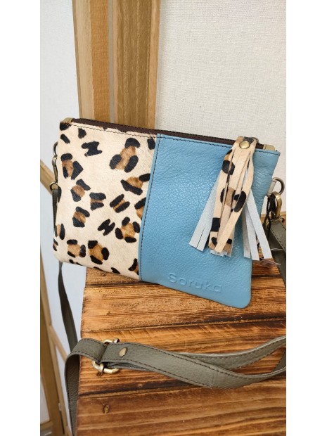 Sac en cuir bleu et léopard MIRANDA - SORUKA