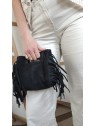 Sac à franges en cuir noir