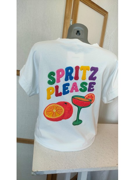 T-shirt femme blanc col V Spritz please
