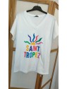 T-shirt femme blanc col V Saint Tropez