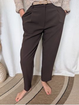 Pantalon chocolat avec ceinture femme 10067159 285 - TIFFOSI