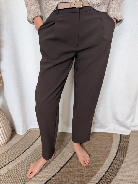 Pantalon chocolat avec ceinture femme 10067159 285 - TIFFOSI