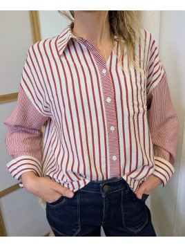 Chemise femme rayée bordeaux et blanc LOURI 900009173 - ICHI