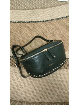 Sac banane en cuir noir A1294-1