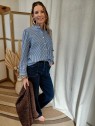 Chemise bleue à rayures détails léopard femme 4840