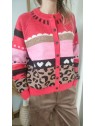 Cardigan rouge et léopard LIVONIE 900008758 - ICHI