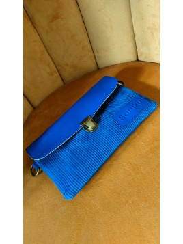 Pochette bleue en cuir et velours AGNES - SORUKA