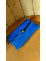 Pochette bleue en cuir et velours AGNES - SORUKA