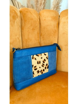 Sac en cuir et velours bleu et léopard SERENA - SORUKA