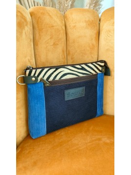 Sac en cuir et velours bleu détail léopard IONA - SORUKA