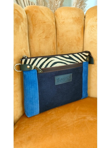 Sac en cuir et velours bleu détail léopard IONA - SORUKA