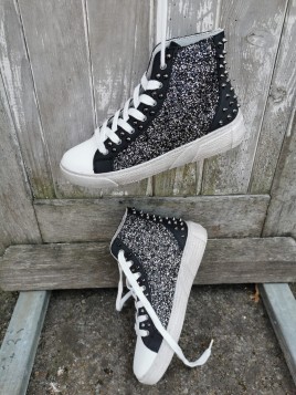 Baskets montantes noires paillettes et clous CL61 BLACK - CL11