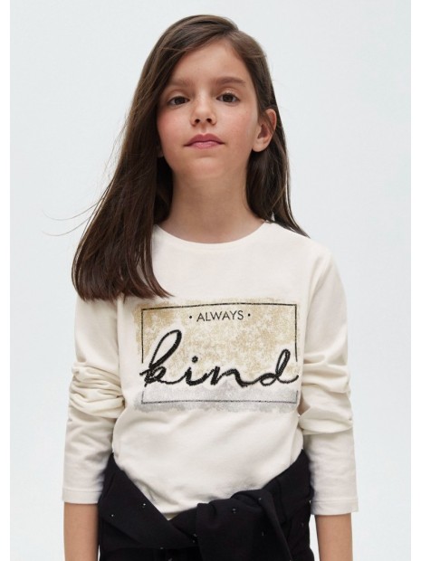 T-shirt fille blanc manches longues col rond Always kind 830 051 - MAYORAL