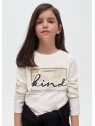 T-shirt fille blanc manches longues col rond Always kind 830 051 - MAYORAL