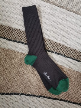 Chaussettes homme laine peignée chocolat et vert sapin BABA6.10 - BERTHE AUX GRANDS PIEDS