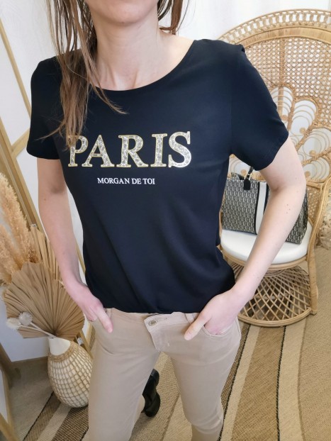 T-shirt femme noir imprimé Paris 241-DALILA 100 - MORGAN