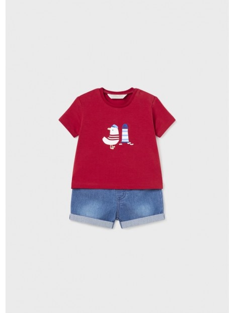 Ensemble bébé garçon short denim et t-shirt rouge 1209 038 - MAYORAL