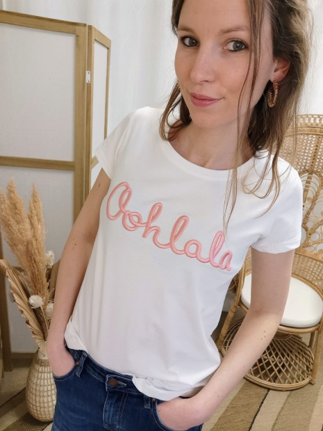 T-shirt femme blanc Oohlala rose N2015