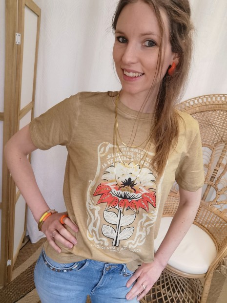 T-shirt femme camel imprimé fleur N40205 3817 TS
