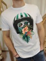 T-shirt homme blanc imprimé végétal tête de mort PIMENTO 1001 -