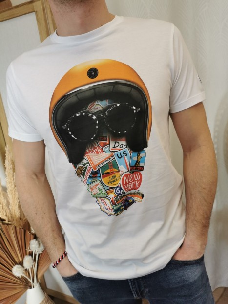 T-shirt homme blanc imprimé casque JAKE 1001 - LE TEMPS DES CERISES