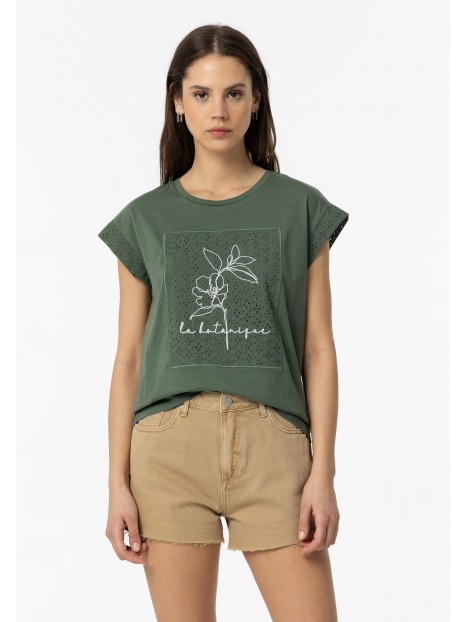 T-shirt femme vert bouteille La botanique 10054158 862 - TIFFOSI