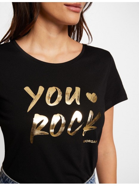 T-shirt femme noir imprimé You love rock 241-DYOU 100 - MORGAN