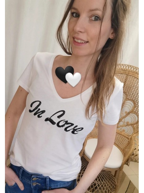 T-shirt femme écru inscription et sequins In love 241-DLAGON 201 - MORGAN