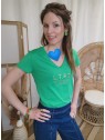 T-shirt femme vert col V CRYOSOL VERT - LES TROPEZIENNES