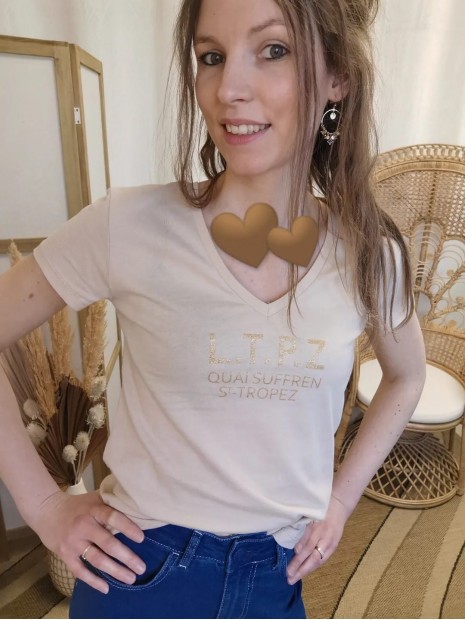 T-shirt femme sable col V CRYOSOL SABLE - LES TROPEZIENNES