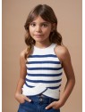 Top tricoté fille rayé bleu et blanc 6023 080 - MAYORAL