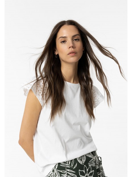 T-shirt femme blanc sans manches avec broderie 10054444 110 - TIFFOSI