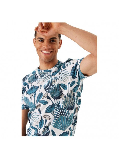 T-shirt homme imprimé végétal bleu P41205 50 - GARCIA