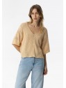 Pull tricot femme col V manches courtes beige 10054726 104 - TIFFOSI