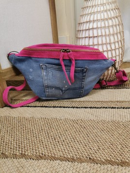 Sac banane jean fuchsia 502175